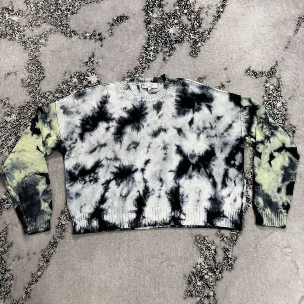 Michael Stars Sweater Women's Size S Gray Black Yellow Tie Dye Pullover Crewneck